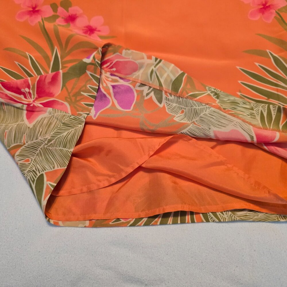 Tori Richard Honolulu 100% Silk Orange Midi Skirt Flowers Paradise Size 4 Lined - Picture 7 of 13